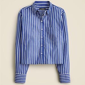 J Crew Greensboro Women’s Cropped Button Up Shirt in Blue Stripe